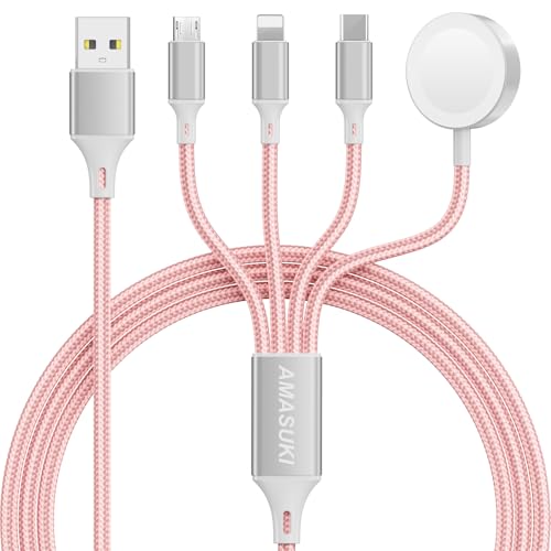 Amasuki Travel Essentials,4 in 1 for Apple Watch Charger/iPhone Charger/Multi Charging Cable,Vacation RV Camping Essentials,USB C/L/Micro Portable Charger for iWatch 11-1/iPhone 17-12,Car&Gift-Pink - color: Pink, size: 4FT