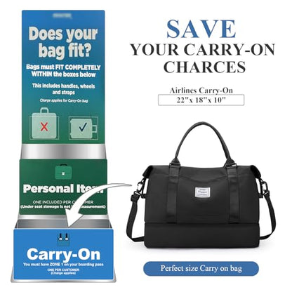 Travel Duffel Bag with Shoes Compartment, Overnight Weekender Bags for Women,Carry on Personal Item Bag，Extra Large - color: A-Black, size: Extra Large