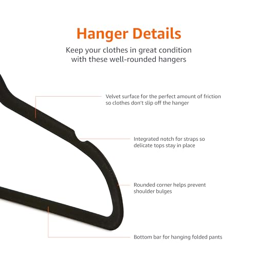 Amazon Basics Slim Velvet Non-Slip Space Saving Suit Clothes Hangers, Closet Organizer, Black, 50-Pack - color: Black, size: Pack of 50