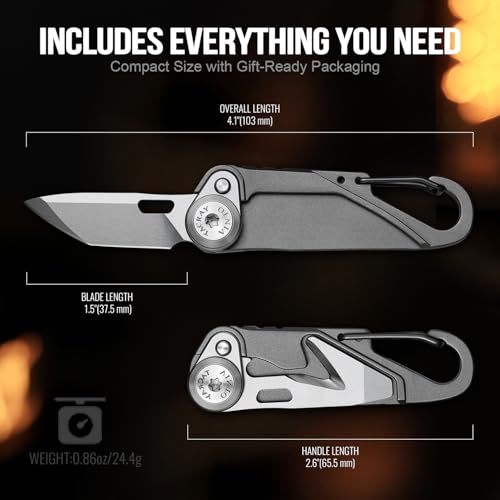 TACRAY Vinto 5-in-1 Titanium Small Pocket Knife – Ultra-Light Mini EDC Multitool Utility Knife with Folding Blade, Seatbelt Cutter, Bottle Opener & Screwdriver, Compact Everyday Carry - color: Grey-Ti