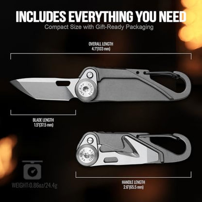 TACRAY Vinto 5-in-1 Titanium Small Pocket Knife – Ultra-Light Mini EDC Multitool Utility Knife with Folding Blade, Seatbelt Cutter, Bottle Opener & Screwdriver, Compact Everyday Carry - color: Grey-Ti