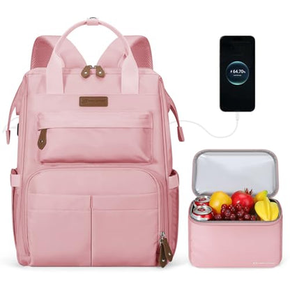 Maelstrom Travel Backpack for Women Men,Laptop Backpack Fits 15.6-17.3 Inch Laptop, Nurse/Work Bag with Insulated Lunch Box (Pink) - color: Pink