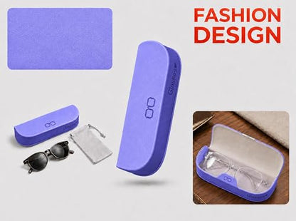 Glasses Case hard shell,3-in-1 Sunglasses Case & Eyeglass Case with Cleaning Cloth & Storage Pouch - color: Purple