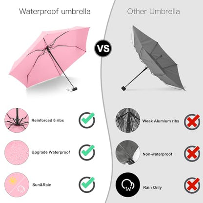Mini Umbrella - Compact, Waterproof Travel Umbrella for Light Rain, Suitable for Women's Purse and Pocket - color: 0701.Pink