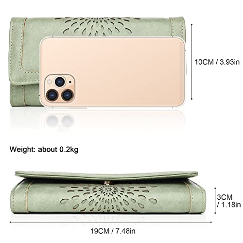 APHISON Womens Wallets RFID Blocking Leather Clutch Long Wallet for Women Card Holder Phone Organizer Ladies Travel Purse Hollow Out Sunflower Design Gift - color: GREEN