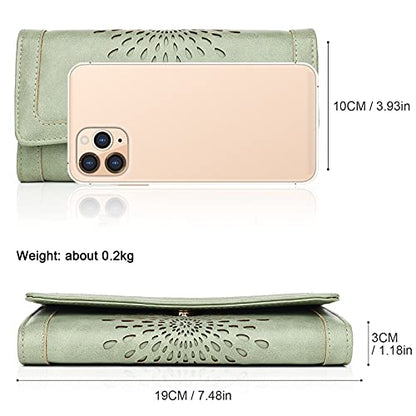 APHISON Womens Wallets RFID Blocking Leather Clutch Long Wallet for Women Card Holder Phone Organizer Ladies Travel Purse Hollow Out Sunflower Design Gift - color: GREEN