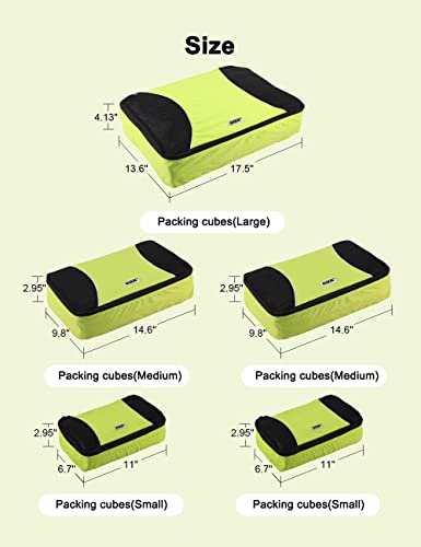 GOX Ultra Light 5 piece Packing Cubes Travel Luggage Organizer 1 Large 2 Medium 2 Small - color: Green