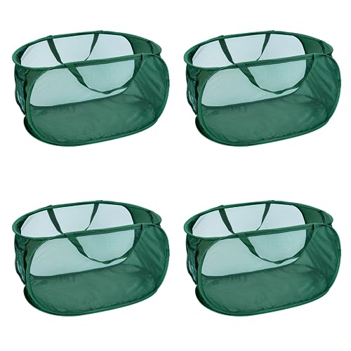 4 Pcs Mesh Popup Laundry Hamper, Opening Laundry Basket,Popup Laundry Basket with Durable Handles,Foldable Pop-up Mesh Hamper Dirty Clothes Basket for Clothes & Laundry-Home Organization - color: Green