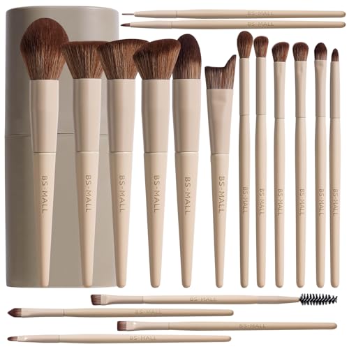 BS-MALL Professional Makeup Brush Set with Travel Case, Soft Synthetic Face & Eye Brushes for Foundation, Concealer, Powder, Blush & Eyeshadow for Beginners, Beauty Enthusiasts & Makeup Artists 18PCS - color: B-Matte