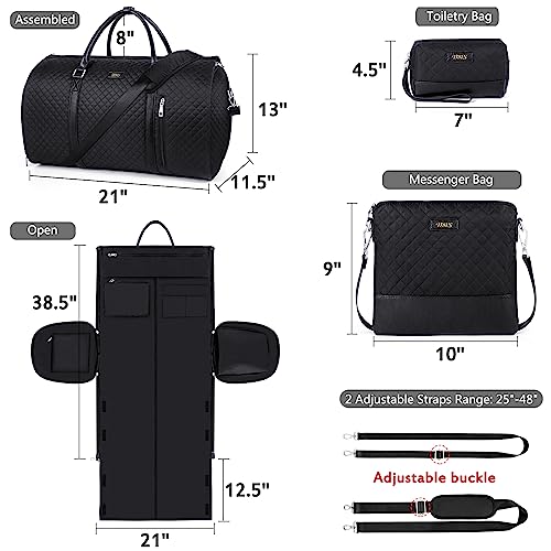 Convertible 2-in-1 Garment Bags for Travel, Carry On Garment Duffle Bag With Shoe Compartment Large Weekender Bag for Women Men Hanging Suitcase Suit Travel Duffel Overnight Bags 4pcs Set - color: C-black Diamond