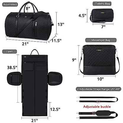 Convertible 2-in-1 Garment Bags for Travel, Carry On Garment Duffle Bag With Shoe Compartment Large Weekender Bag for Women Men Hanging Suitcase Suit Travel Duffel Overnight Bags 4pcs Set - color: C-black Diamond