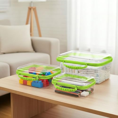 3 Pack Clear Hard Shell Zipper Cases with Handle, Waterproof Toiletry Bag for Travel, Diaper Bag Organizer Pouches, Nesting Pouches for Makeup, Toys, Snack Pouches, Stationery (Green) - color: Green