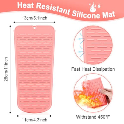 Shappy 2 Pcs Heat Resistant Hair Tools Bag Curling Iron Travel Case Cover Neoprene Flat Iron Holder Travel Case and Silicone Mat Pouch for Hot Hair Tools Storage Organizer(Pink Marble Style) - style: Pink Marble Style