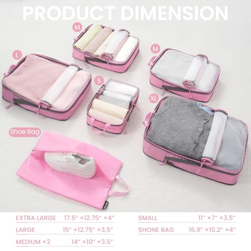 BAGAIL 6 Set Ultralight Compression Packing Cubes Packing Organizer for Travel Accessories Luggage Suitcase Backpack - color: Pink70D, style: Mesh Pattern