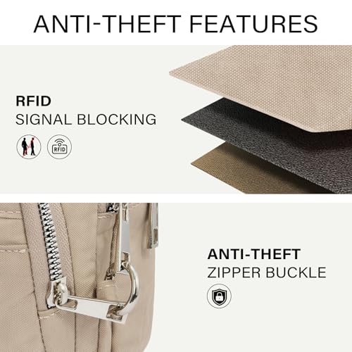 CLUCI Anti Theft Crossbody Bags for Women Travel Small Crossbody Bag Purses for Women RFID Nylon Belt Bag - color: Light Khaki