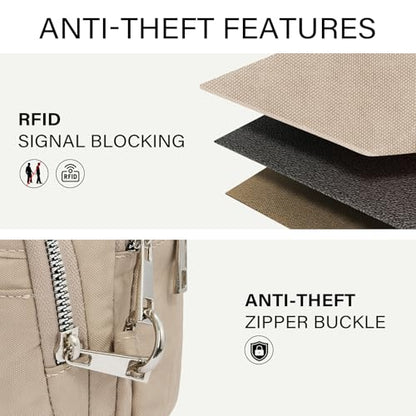 CLUCI Anti Theft Crossbody Bags for Women Travel Small Crossbody Bag Purses for Women RFID Nylon Belt Bag - color: Light Khaki