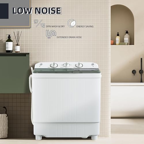 Elevon Portable Washing Machine Twin Tub 9.9 Lbs Capacity, (7.7 Lbs) and Spinner(2.2 Lbs) Combo Mini Compact Laundry Washer for Home, Apartment, Camping, RVs and Dorms, Black/White - style: 10LBS