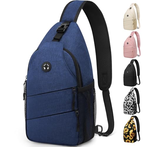 Pritent Crossbody Bags for Women Men Trendy Sling Bag Backpack Casual Chest Bag with Convertible Shoulder Strap - color: Blue, size: Large