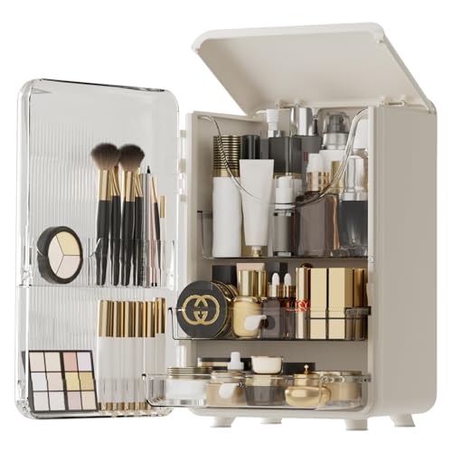 HAIXIN Makeup Organizer for Vanity, Large Capacity Skincare Organizer with Drawers, Top Opening Cosmetic Storage for Bathroom Countertop, Lipstick & Perfume Organizer (White) - color: White