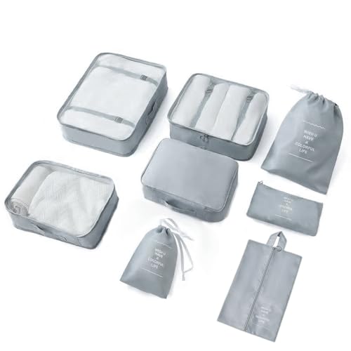 8 Pieces Mesh Packing Cubes for Travel, Luggage Packing Organizers Bags Set, Travel Essentials Suitcases Accessories with Laundry Bag, Storage Shoe Bag, Clothing Underwear Bag (Gray, 8 set) - color: Gray
