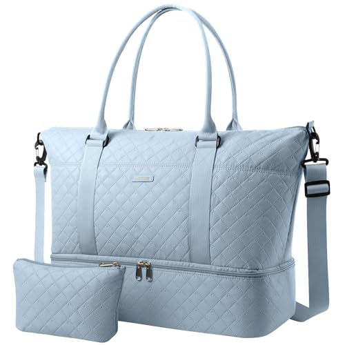 HOTOR Travel Duffel Bag - Weekender Bags for Women, Gym Tote Bags with Shoe Compartment, Carry On Overnight Bag with Toiletry Bag for Travel Essentials and Travel Accessories, Blue, 15.8"×18.1"×8.7" - color: Blue, size: 15.8"×18.1"×8.7"