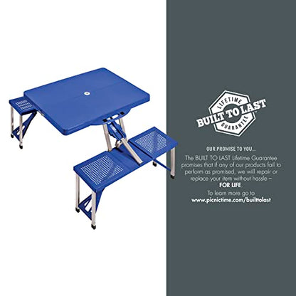 Picnic TIME Portable Folding Picnic Table with Seats for 4, Collapsible Aluminum Table with Benches & Umbrella Hole, Lightweight Foldable Table for Camping, Travel, Backyard, Tailgating | with Umbrella Hole - color: Royal Blue