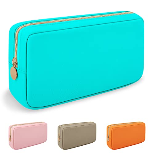 Iqimott Nylon Small Makeup Bag Cosmetic Zipper Pouch for Purse, Preppy Makeup Bag Compact Make up Pouch Toiletry Bag, Waterproof Zipper Purse Travel Coin Pouch Storage Bag for Women Girls Teens(Cyan) - color: Cyan, size: Small