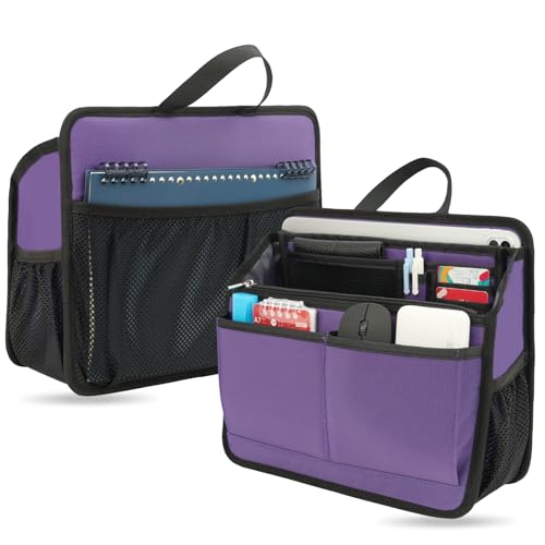 Small Rugged Organizer Insert for Briefcase Tote Shoulder Messenger Bag-19 Pockets,Padded Water-repellent Nylon-Purple - color: Purple, size: Small