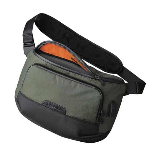 ALPAKA Bravo Sling Max, 8L RFID-Blocking Sling Laptop Bag for Men with Maglockz Buckle, Lockable Zips & External USB Port - color: Dark Green