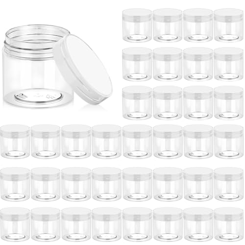 Eternal Moment 36 Pack 2 OZ Plastic Jars Round Clear Cosmetic Container Jars with Clear Lids, Perfect for Lotion, Slime，Cream, Ointments, Makeup, Eye Shadow, Samples, Pot, Travel Storage - color: Clear Lid, size: 2 Ounce
