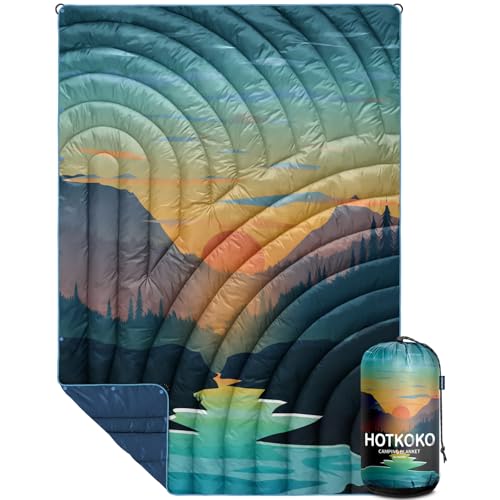 Camping Blanket,Lightweight Puffy Printed Camping Blanket Packable Outdoor Blanket for Camping,Traveling, Stadium, Hiking, Picnics - color: Sunset, size: 39x55"