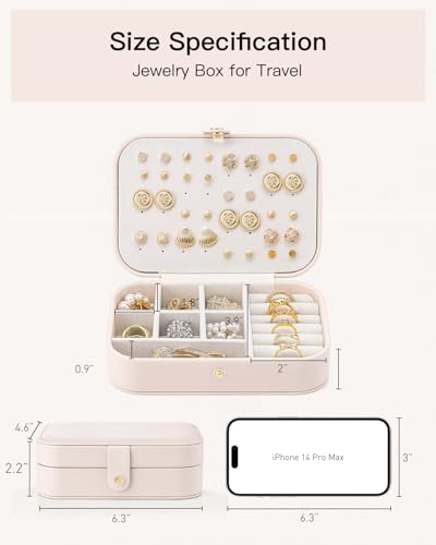 VLANDO Travel Jewelry Case, PU Leather Travel Jewelry Box with Earring Holder, Portable Display Small Jewelry Box for Mothers Day Women Girls Gift - Pink - color: B.Pink
