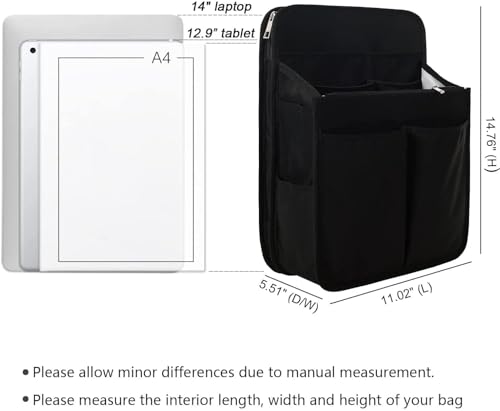 Yoillione Nylon Backpack Organizer Insert for Men and Women, Lightweight Travel Rucksack Insert with High Capacity, Large Bag Organizer with Zipper Pockets - size: Large