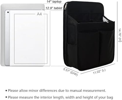 Yoillione Nylon Backpack Organizer Insert for Men and Women, Lightweight Travel Rucksack Insert with High Capacity, Large Bag Organizer with Zipper Pockets - size: Large