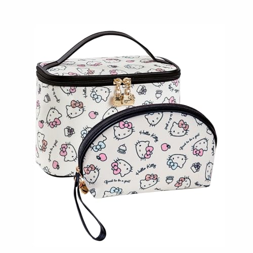 Vimanllie Cosmetic Bag Large Makeup Bag,Travel Toiletry Bags Organizer for Women,Cute Print Canvas Case with Brush Holder for Girls - Beauty Organizer for Home&Travel with Handle Cartoon Cute - color: 5B-Candy Apple 2PCS