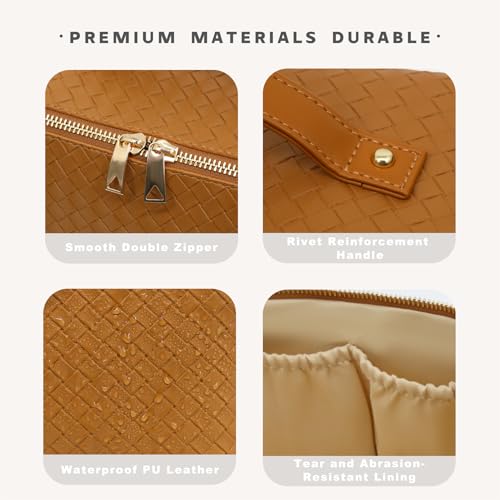 Travel Makeup Bag – Large Cosmetic Organizer with Waterproof PU Leather, Smooth Double Zipper & Tear-Resistant Lining, Toiletry Pouch for Women (Caramel) - color: 03-Caramel