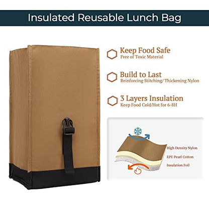 SUNNY BIRD Insulated Lunch Bag Rolltop Lunch Box Tote Bag for Women, Men, Adults and Teens (Brown) - color: Brown