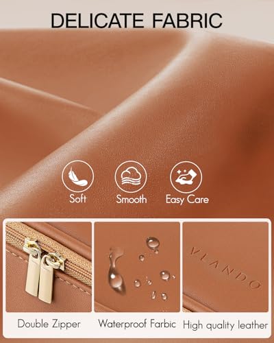 Vlando Travel Makeup Bag,Small Makeup Bag for Women,Gifts for Women Girls, Makeup Pouch Purse Travel Essentials Toiletries-Brown - color: 01-Brown