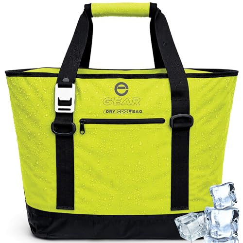 Soft Sided Cooler Tote Bag – Waterproof Leakproof Insulated Dry Bag Cooler with Zipper Top, Collapsible Beach, Pool, Boat, Grocery Cooler (20 or 36 Cans) - color: Bright Green
