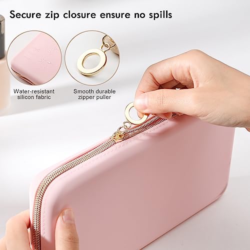 FVION Zipper Makeup Brushes Bag For Travel, Large Silicone Makeup Brush Holder, Make Up Brushes Pouch Case for Makeup Tools - Pink - color: Pink
