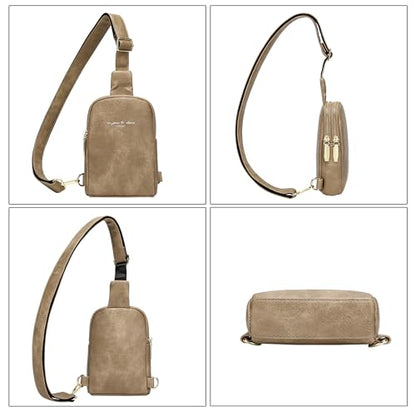 Haytijoe Small Anti Theft Crossbody Bag for Women Faux Leather Lightweight Sling Bags RFID Blocking Fanny Pack for Travel - color: Khaki