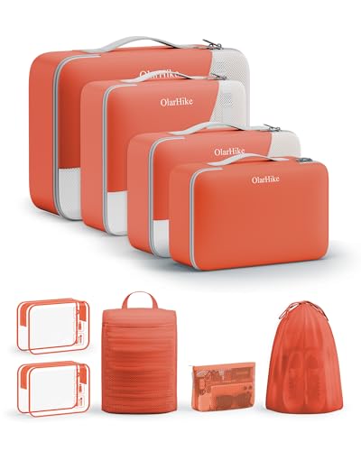 11 Set Packing Cubes for Travel, Gifts for Women Mom,Anti-Tearing Suitcase Organizer,OlarHike Vacation Essentials & Accessories for Cruise Ship - color: 17 Orange