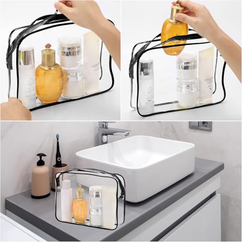 Tbestmax 10 Pack Clear Cosmetic Bags Makeup Bags Portable Waterproof TSA Approved Travel Toiletry Bags Large Organizer Black, 9.8" x 7.1" x 2.4" - color: Large - Black