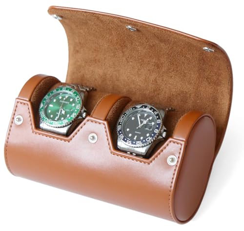 Watch Roll Travel Case for Men and Women with Suede Lining Portable 2 Slot Watch Display Storage and Organizer to Holder Large Watch(2 Slot Light Brown) - color: 2 Slot Light Brown