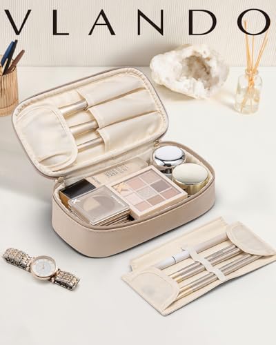 Vlando Travel Makeup Bag,Small Makeup Bag for Women,Gifts for Women Girls, Makeup Pouch Purse Travel Essentials Toiletries-Toffee - color: 01-Toffee