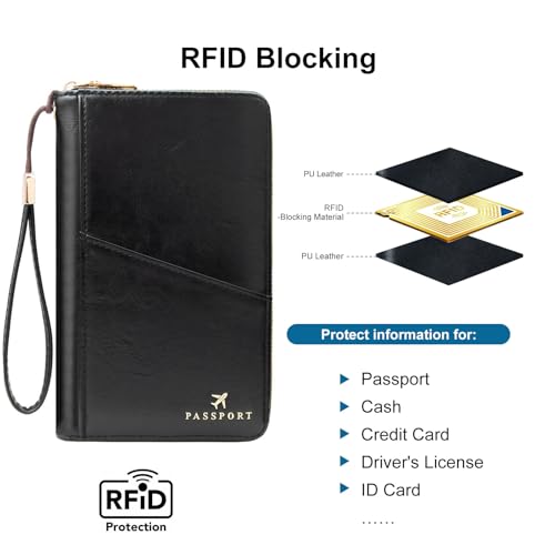 Family Passport Holder for Travel Women and Men RFID Passport Holder with Zipper Passport Case Passport cover Passport Wallet Travel Essentials and Accessories(1-2, Black) - color: Black 1