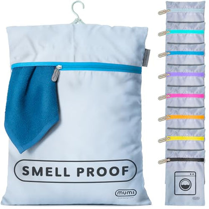 MUMI Travel Laundry Bag – Moisture & Smell-Proof Clothes Bag with Folding Hanger & Outer Pouch | Large Laundry Storage Bag for Suitcase, Gym & Packing | Dirty Clothes Organizer (Blue) - color: Blue
