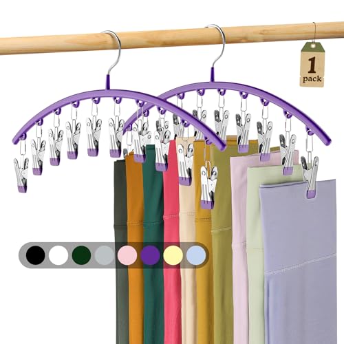 Legging Organizer for Closet, Metal Yoga Pants Hanger w/Rubber Coated 1 Pack w/10 Clips Hold 10 Leggings, Hangers Space Saving Hanging for Closet Organizers and Storage-Purple - color: Purple, size: 1 Pack