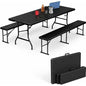 Simpli-Magic 6 Foot Folding Picnic Table Set with 2 Benches Portable Indoor Outdoor Camping Table for Working Meeting Party Picnic Weddings with Handle and Safety Locks Black - size: 6 feet Table Set