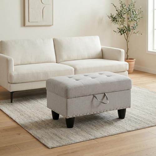 28.5 Inch Storage Ottoman Bench, Upholstered Ottoman with Hidden Storagefor Bedroom Living Room, End of Bed Foot Rest Stool, Light Gray - color: Light Gray